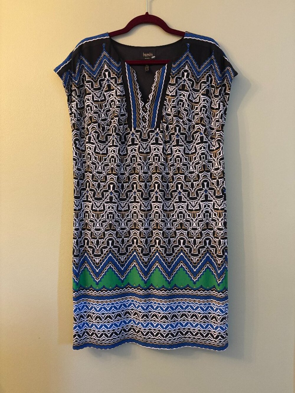 Laundry by Shelli Segal Geometric Print Shift Dress, Size M, Blue Green Black